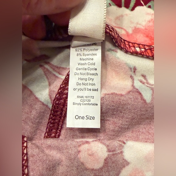 LuLaRoe Floral Heart Leggings One Size Burgundy Pink Valentines Stretch OS - Picture 7 of 8